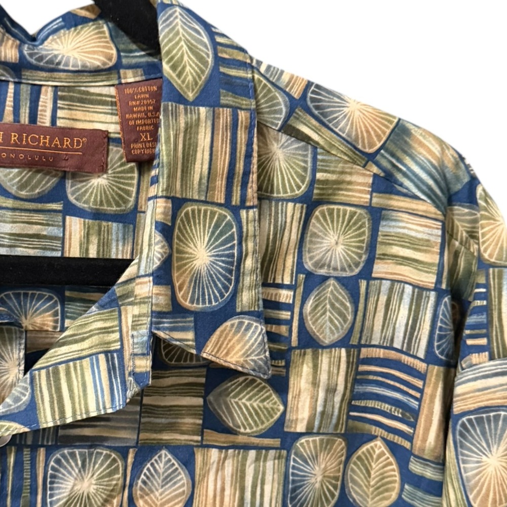 Tori Richard Mens Resortcore XL Cotton Lawn Button Up Shirt Geometric Leaf Print - Picture 2 of 5